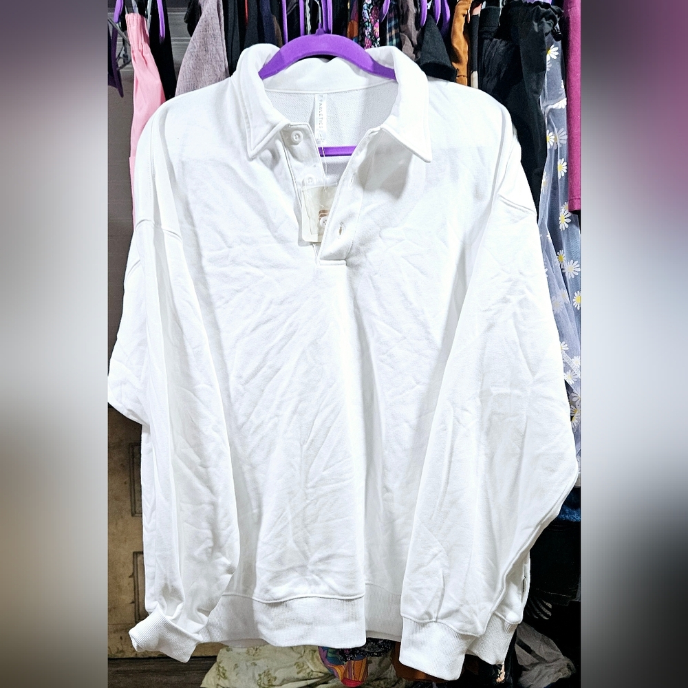 NWT Fabletics White Terry Polo Sweatshirt with Comfortable Fit